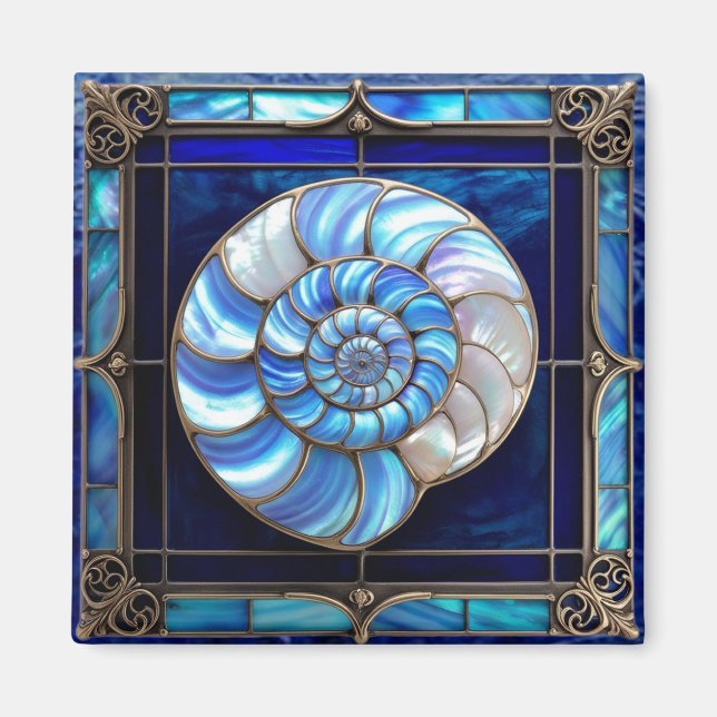 Íman Nautilus Shell in Blue Stained-Glass Look (Frente)