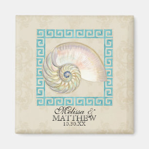 Íman Nautilus Shell Watercolor Grego Key Damask Beach