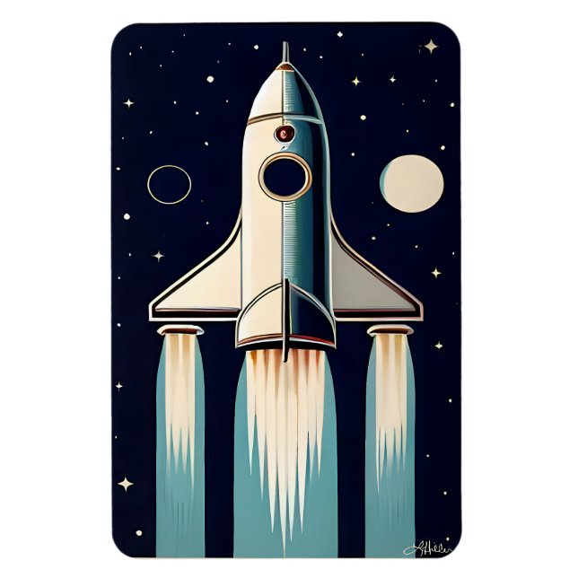Íman Nave Espacial Retro da Era Espacial dos Anos 50 (Vertical)