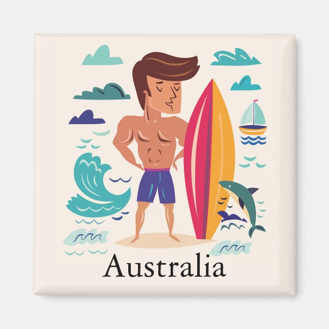 Íman Navegando na Austrália - Nome Personalizado (Frente)