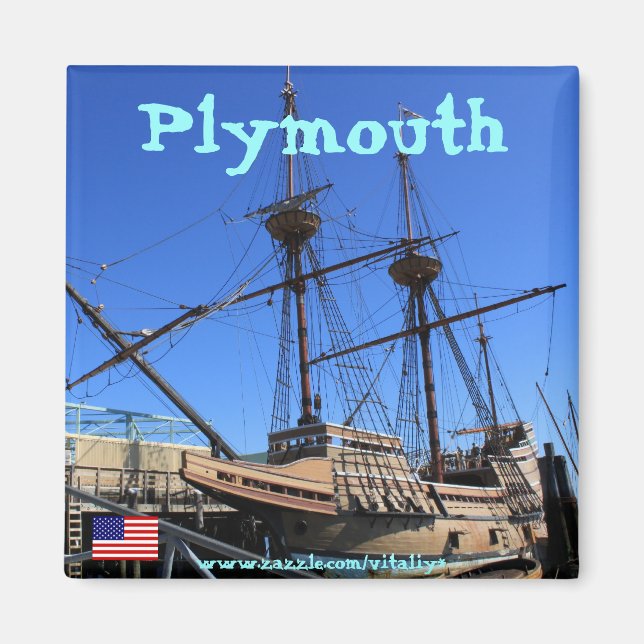 Íman Navio à vela Mayflower em Plymouth magnet design (Frente)