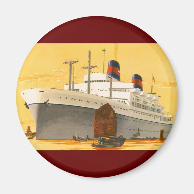 Íman Navio de Cruzeiro Antigo para o Oriente com Barcos (Frente)