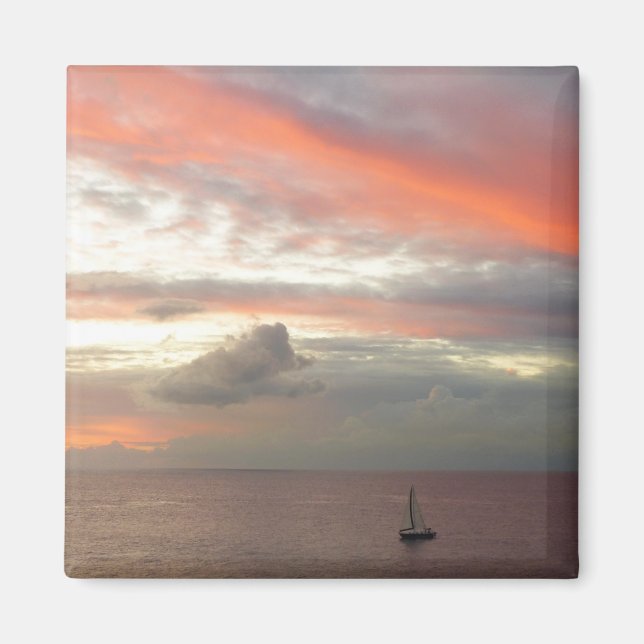 Íman Navio de vela em sol Belo e Rosa, paisagem (Frente)