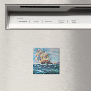 Íman Navio de vela na pintura de óleo em águas grossas