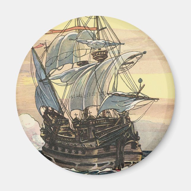 Íman Navio Pirata Antigo, Galeão Navegando no Oceano (Frente)