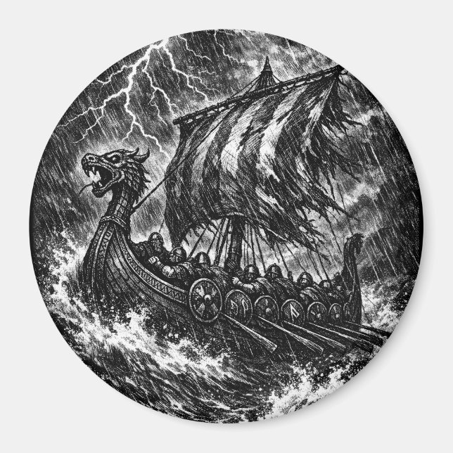 Íman Navio Viking no Temporal — Ink Saga Art (Frente)