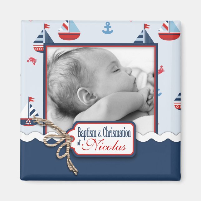 Íman Navios Ahoy! Magneta Quadrada do Batismo (Frente)