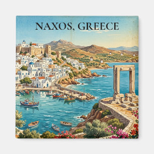 Íman Naxos Grécia Ilustração de Viagem Retro Vintage