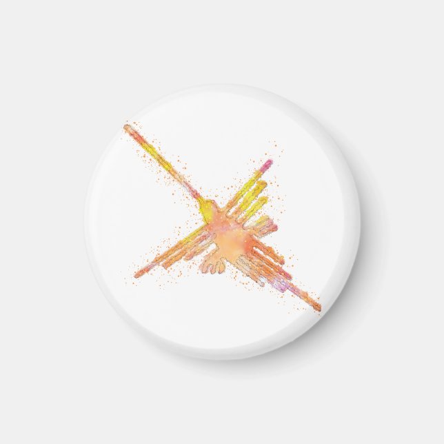 Íman Nazca Lines Hummingbird Watercolor Impressão (Frente)