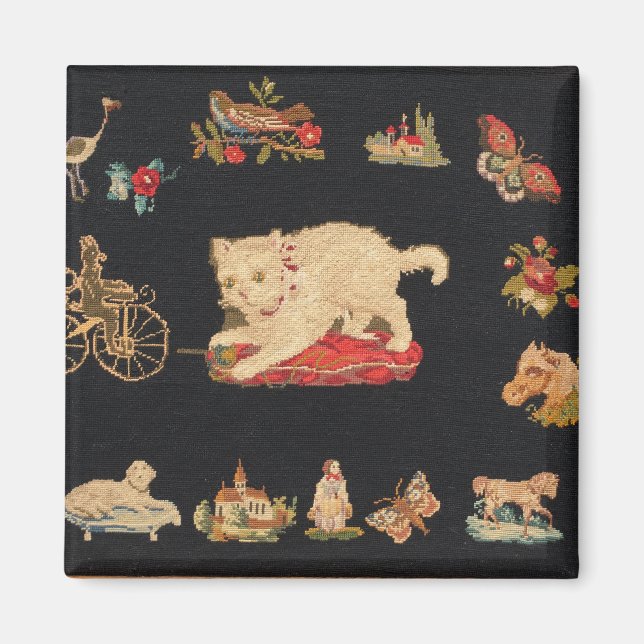 Íman Needlepoint Kitty Cat Magnet (Frente)