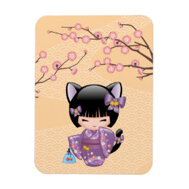 Íman Neko Kokeshi Doll - Cat Ears Geisha Girl