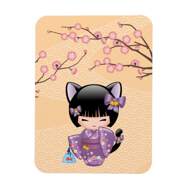 Íman Neko Kokeshi Doll - Cat Ears Geisha Girl (Vertical)