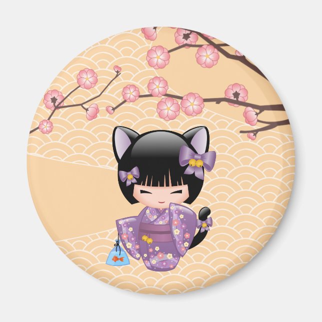 Íman Neko Kokeshi Doll - Cat Ears Geisha Girl (Frente)