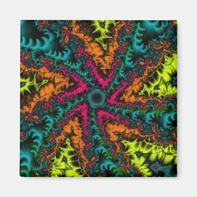 Íman Neon | Arte Fractal Azul e Laranja (Frente)