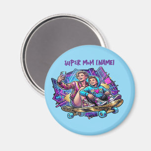 Íman Neon Magnético: Arte de Skate de Mãe e Filho