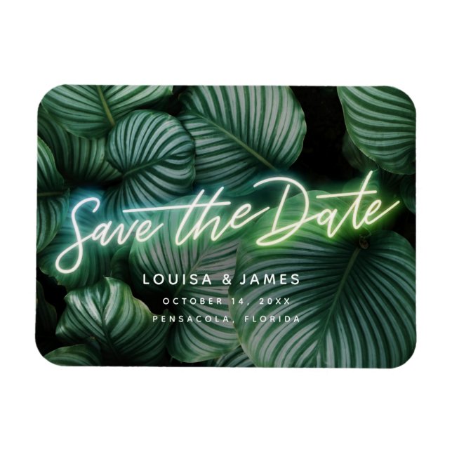 Íman Neon Sign Modern Tropical Save Date (Sinal moderno (Horizontal)