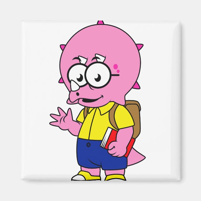 Íman Nerd Tricerátops Com Mochila E Livro De Texto. (Frente)