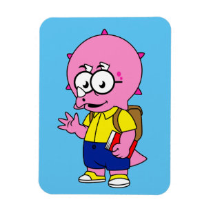 Íman Nerd Tricerátops Com Mochila E Livro De Texto.