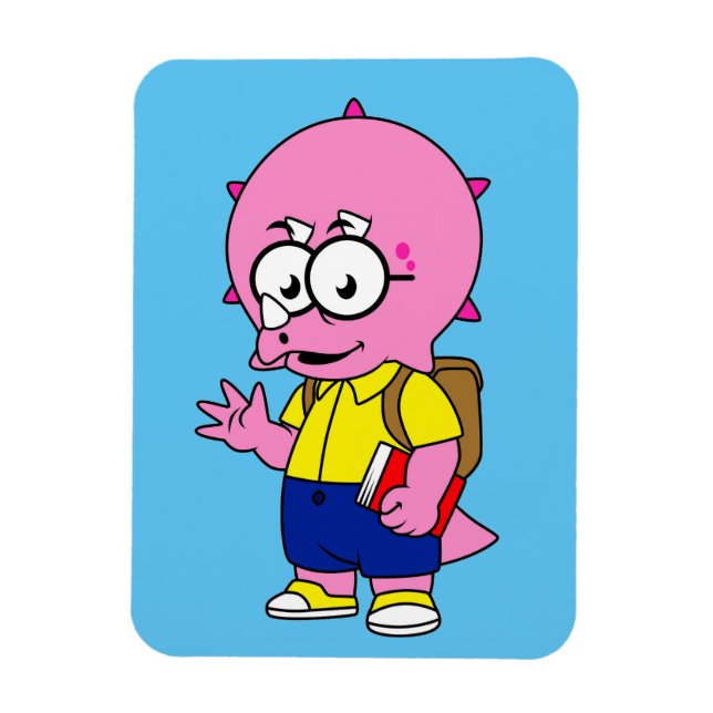 Íman Nerd Tricerátops Com Mochila E Livro De Texto. (Vertical)