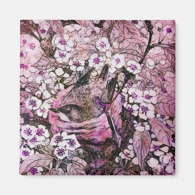 Íman NEST DO PÁSSARO, violino rosa branco vermelho (Frente)