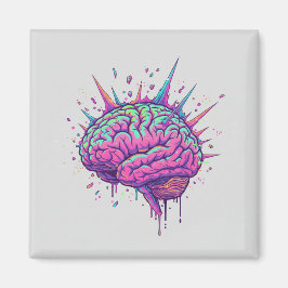 Íman Neurospicy Cyberpunk Art | Pink Neon Brain 