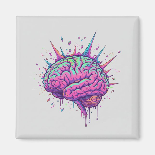 Íman Neurospicy Cyberpunk Art | Pink Neon Brain  (Frente)