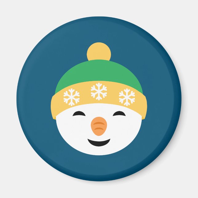 Íman Neve de Natal em Chapéu Verde em Azul (Frente)