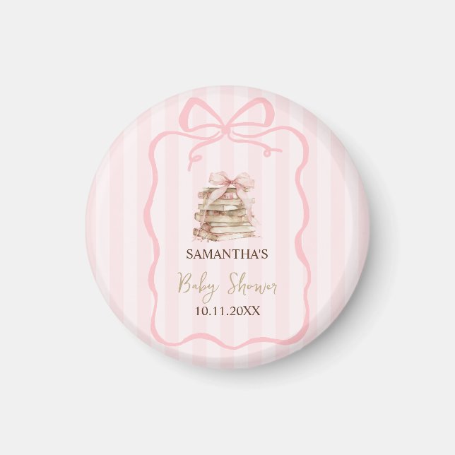 Íman New Chapter Pink Bow Stripes Baby Shower (Frente)