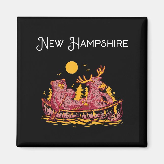 Íman New Hampshire Shirt Funny Canoe Moose Elk Bear Lak (Frente)