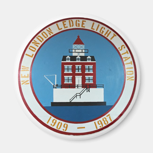 Íman New London Ledge Lighthouse, CT Round Magnet (Frente)