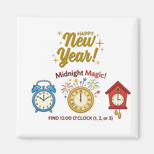 Íman New Year Midnight Magic Time Telling Game Magnet (Frente)