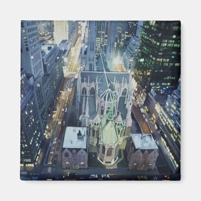 Íman "New York Nightlight" Watercolor Art (Frente)