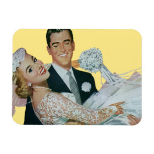 Íman Newlyweds do casamento vintage, noivos felizes