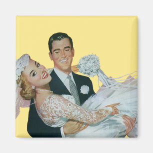 Íman Newlyweds do casamento vintage, noivos felizes