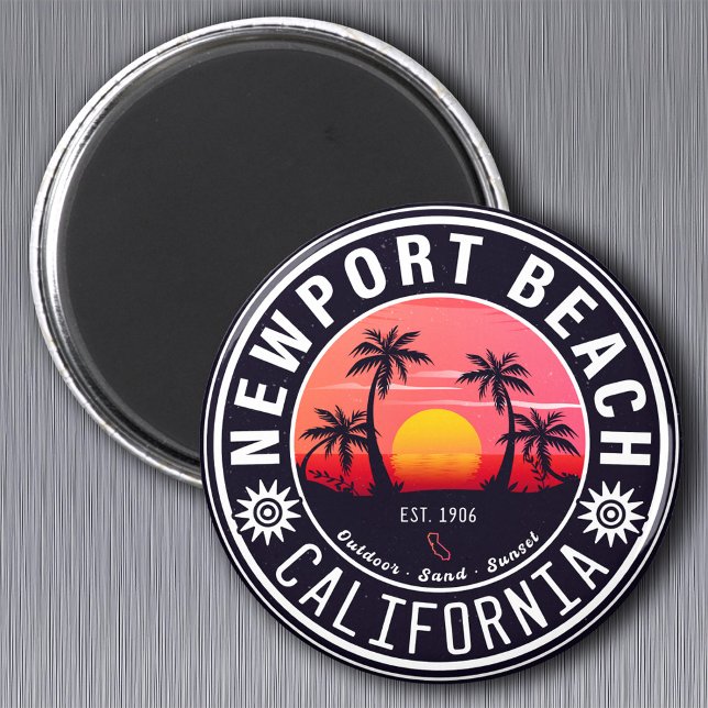 Íman Newport Beach California Retro Sunset Souvenir 80 (Criador carregado)