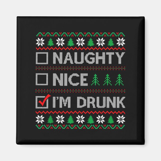 Íman Nice Naughty I'm Drunk Checklist Ugly Christmas Sw (Frente)