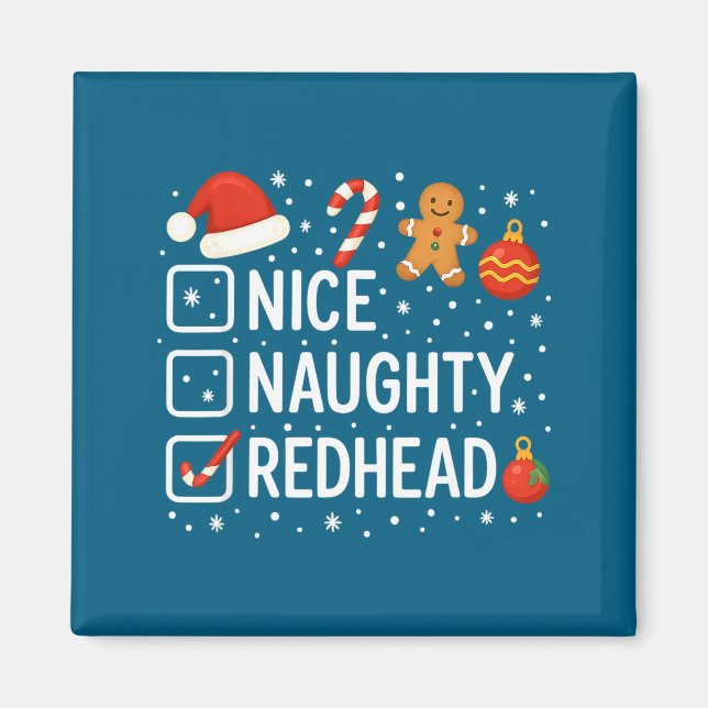 Íman Nice Naughty Redhead Funny Christmas Quote  (Frente)