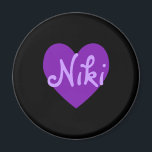 Íman Niki em Purple<br><div class="desc">Bonito design de nome de coração roxo para Niki. Um presente bonito para as meninas.</div>