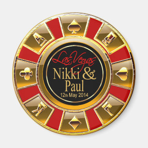 Íman Nikki & Paul Las Vegas Dourado Casino Chip Favor