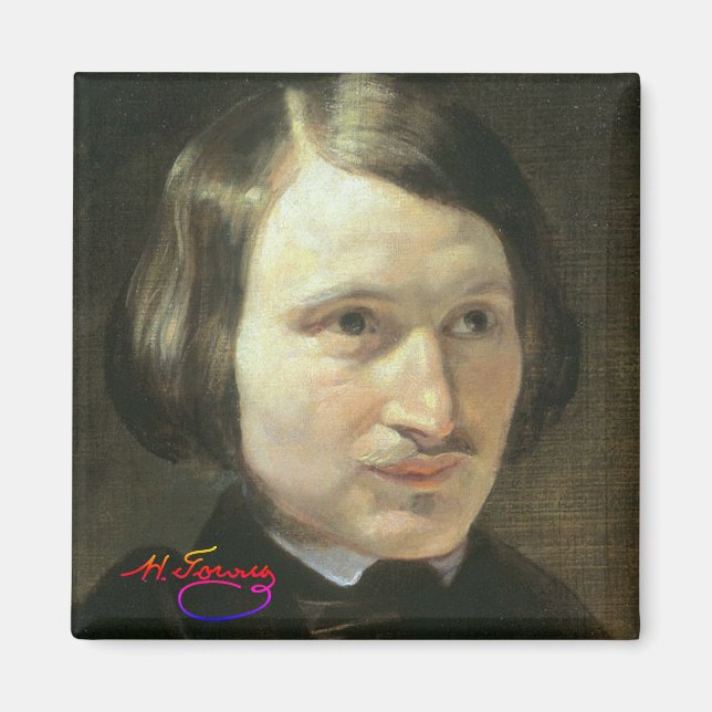 Íman Nikolai Gogol Retrato e Assinatura (Frente)