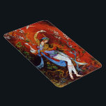 Íman Ninfa de dança da miniatura persa<br><div class="desc">Rapariga persa,  pintura em miniatura Linda pintura de uma jovem ninfa vestindo o tradicional figurino popular iraniano com vestes floridas,  dançando e derramando vinho de jarro contra um fundo de fantasia na maioria vermelho vibrante</div>
