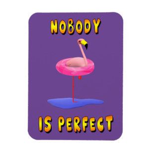 Íman Ninguém é perfeito - flamingo com anel de natação