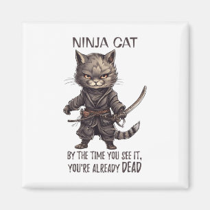 Íman Ninja Cat, japonês Samurai Kawaii Cat Tattoo Funn