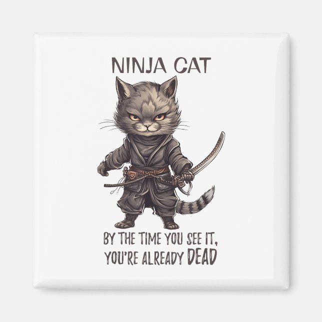 Íman Ninja Cat, japonês Samurai Kawaii Cat Tattoo Funn (Frente)