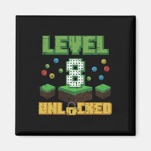 Íman Nível 8 Desbloqueado Pixel Gamer 8º Aniversário Jo