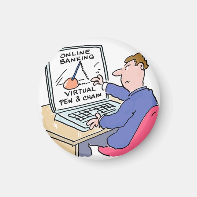 Íman No Computador Online Banking Funny Cartoon (Frente)