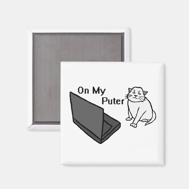 Íman No Meu Computador Engraçado Meme de Gato Branco (Front/Back)