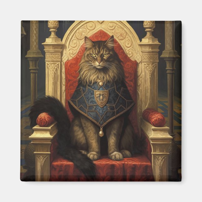 Íman Nobre Trono de Gato Maine Coon Impressão de Arte (Frente)