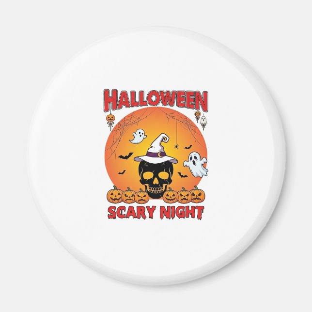 Íman Noite Assustadora de Halloween Caveira Bruxa Abóbo (Frente)