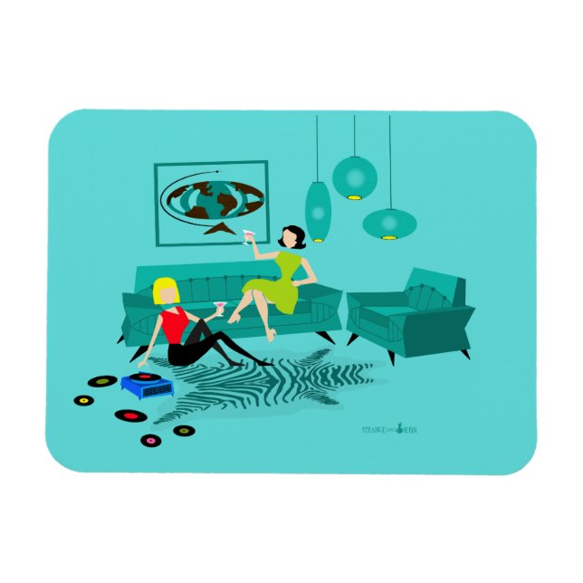 Íman Noite da Garota Retro em Magneta Flexível (Horizontal)